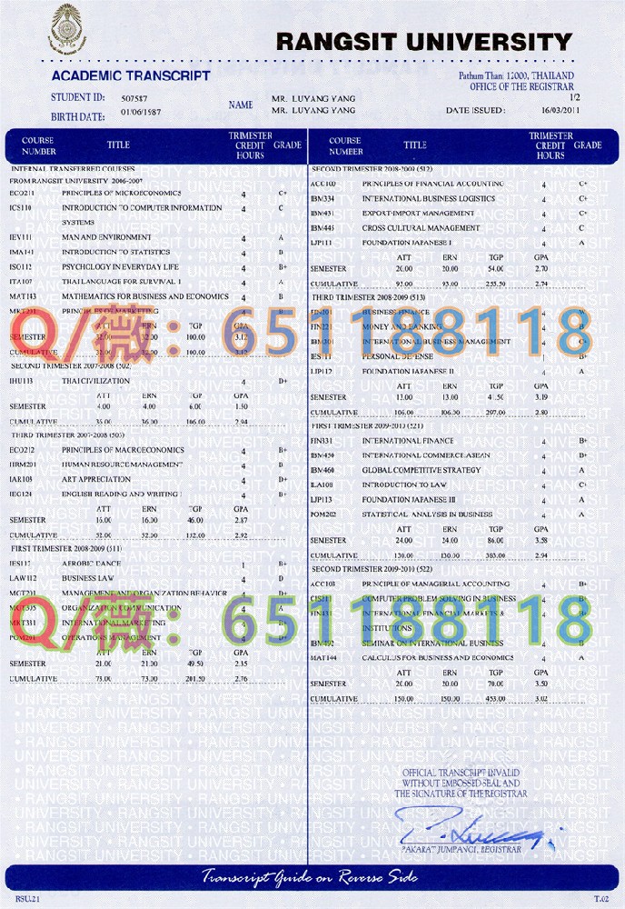 泰国兰实大学成绩单.jpg